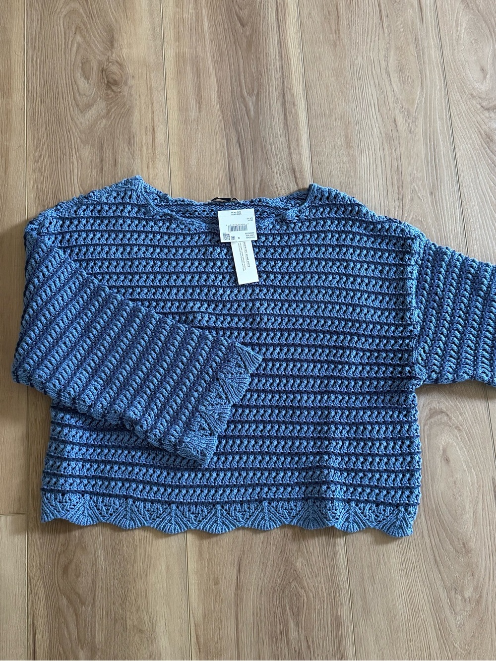 NWT American Eagle Blue Crochet Open Knit Bell Sleeve Sweater